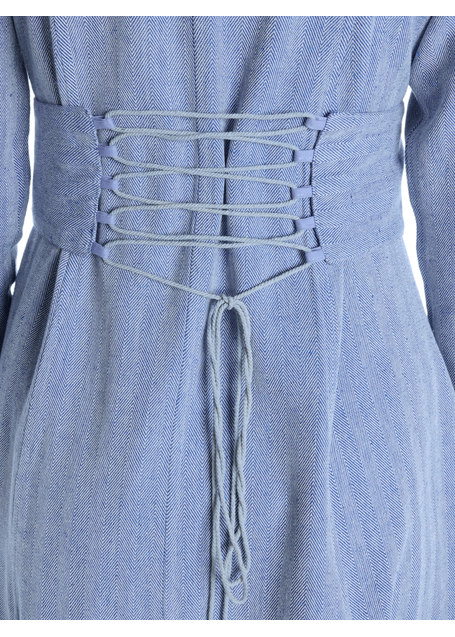 Wikinger Kleid Lauretta in Fischgrät Blau-Weiß Detailansicht