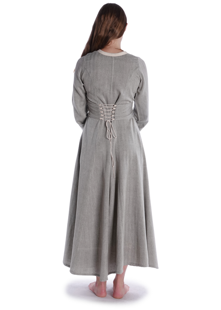 Wikinger Kleid Lauretta in Fischgrät Grün-Weiß Rückansicht