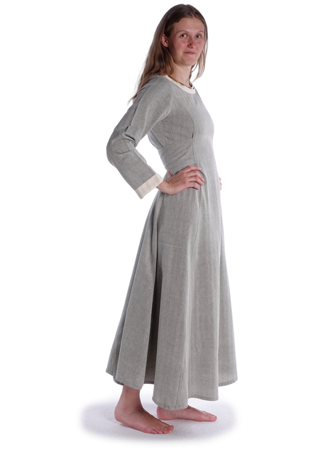 Wikinger Kleid Lauretta in Fischgrät Grün-Weiß Seitenansicht