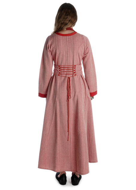 Wikinger Kleid Lauretta in Fischgrät Rot-Weiß Rückansicht