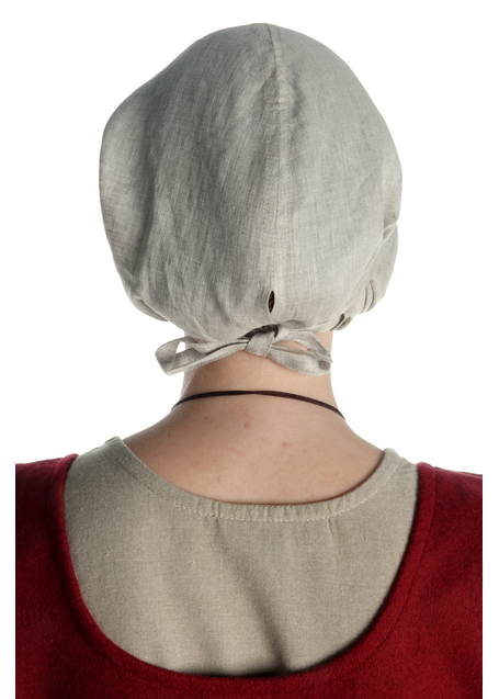 Mittelalter Haube Pampinea aus Baumwolle-Leinen(70-30) in Beige Rückansicht
