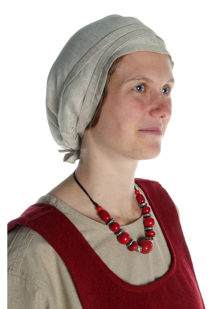 Mittelalter Haube Pampinea aus Baumwolle-Leinen(70-30) in Beige Seitenansicht
