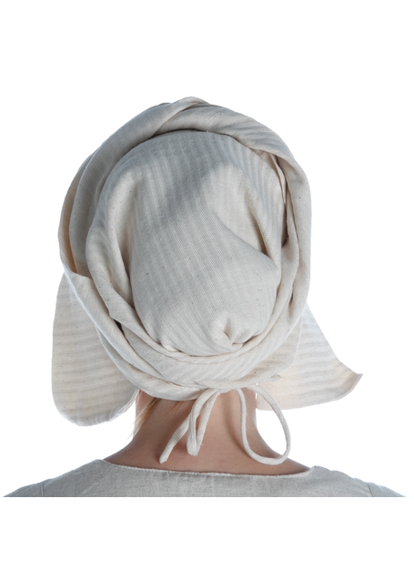 Mittelalter Haube Simona aus Baumwolle-Leinen(60-40) in Beige Rückansicht