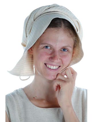 Mittelalter Haube Simona aus Baumwolle-Leinen(60-40) in Beige Frontansicht