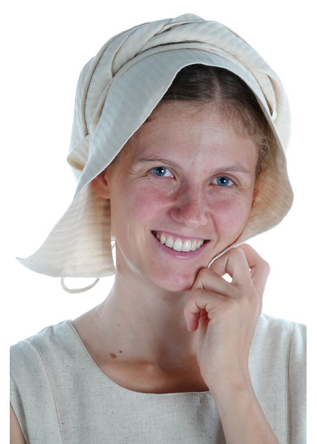 Mittelalter Haube Simona aus Baumwolle-Leinen(60-40) in Beige Frontansicht