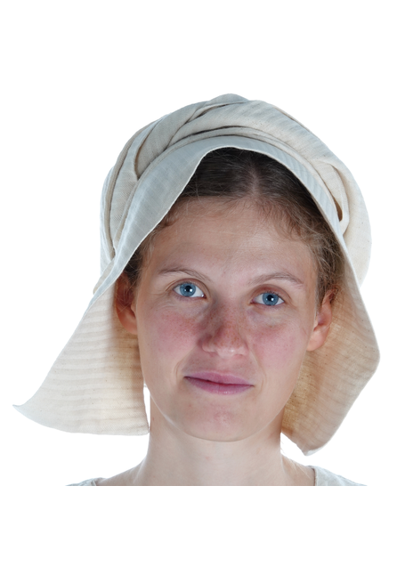Mittelalter Haube Simona aus Baumwolle-Leinen(60-40) in Beige Frontansicht 2