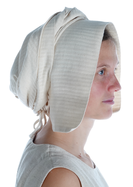 Mittelalter Haube Simona aus Baumwolle-Leinen(60-40) in Beige Seitenansicht