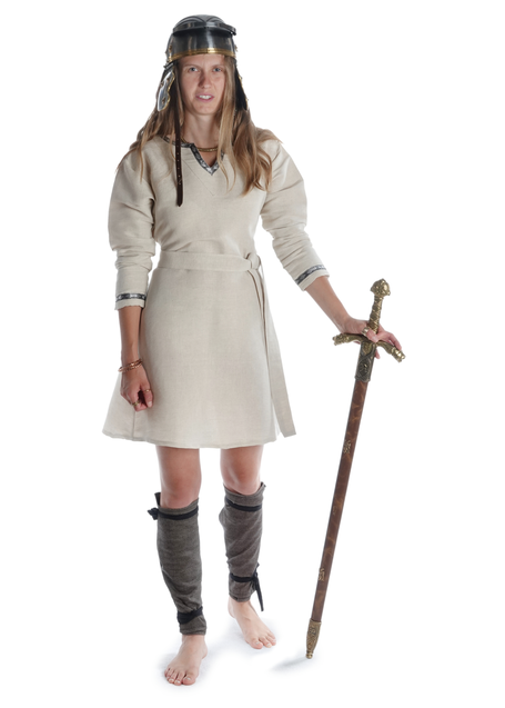 Mittelalter Kleid Isabetta in Beige Frontansicht