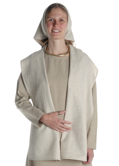 Mittelalter Schal Kari aus Baumwolle-Leinen(60-40) in Beige Frontansicht 4