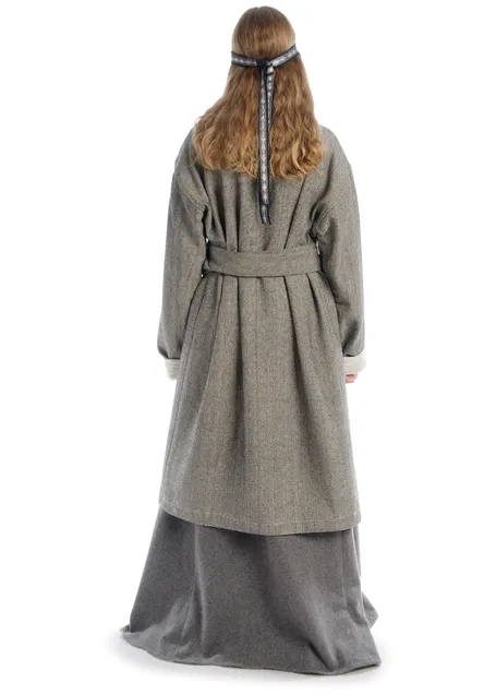 Wikinger Mantel Vidara in Fischgrät Schwarz-Weiß Rückansicht