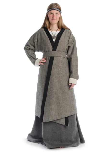 Wikinger Mantel Vidara in Fischgrät Schwarz-Weiß Frontansicht