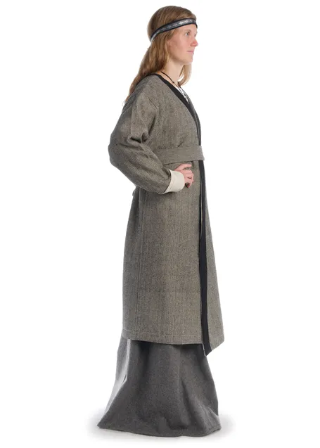 Wikinger Mantel Vidara in Fischgrät Schwarz-Weiß Seitenansicht