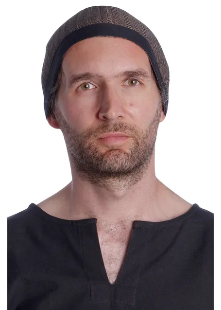 Wikinger Kappe Reginn in Fischgrät Braun-Schwarz Frontansicht 2