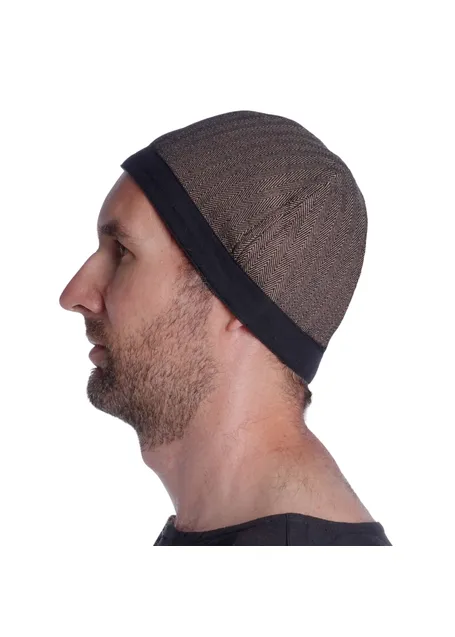 Wikinger Kappe Reginn in Fischgrät Braun-Schwarz Seitenansicht 2