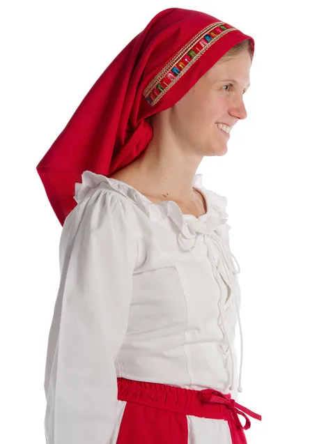 Mittelalter Kopftuch Florimel in Feuerrot Seitenansicht
