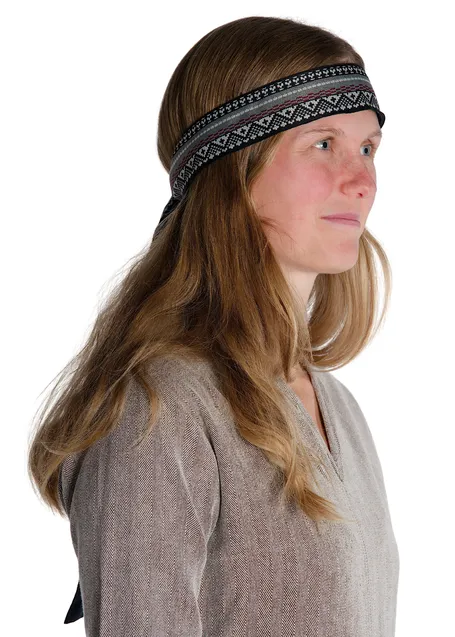 Mittelalter Haarband Ottilia in Schwarz-Weiß-Rot-Grau Seitenansicht