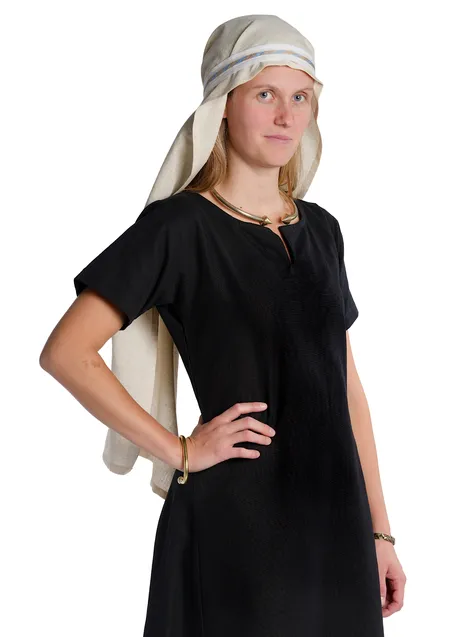 Mittelalter Haarband Ottilia in Weiß-Blau-Golden Frontansicht