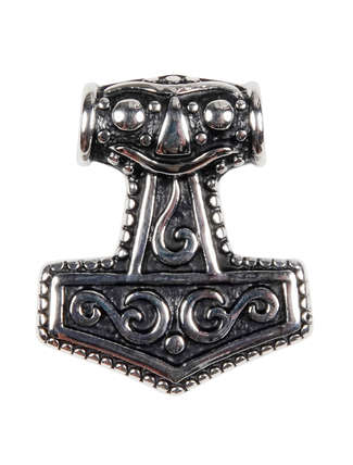 Wikinger Anhänger Mjölnir (Thors Hammer) aus Metall in Silbern Frontansicht