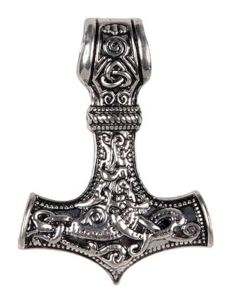 Wikinger Anhänger Mjölnir (Thors Hammer) aus Metall in Silbern Frontansicht