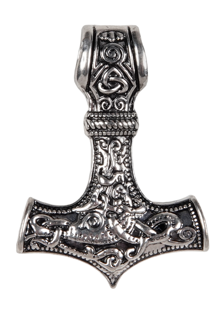 Wikinger Anhänger Mjölnir (Thors Hammer) aus Metall in Silbern Frontansicht