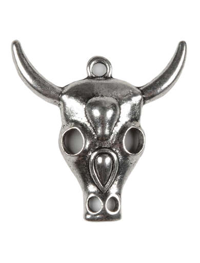 Mittelalter AnhÃ¤nger Wendelin (Stier) aus Metall in Silbern Frontansicht