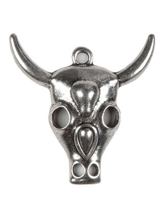 Mittelalter Anhänger Wendelin (Stier) aus Metall in Silbern Frontansicht