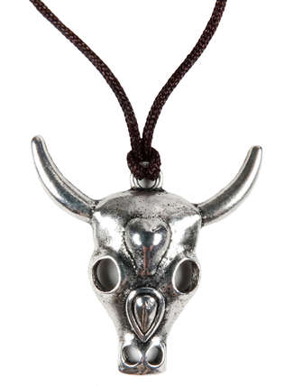 Mittelalter Anhänger Wendelin (Stier) aus Metall in Silbern Frontansicht 2