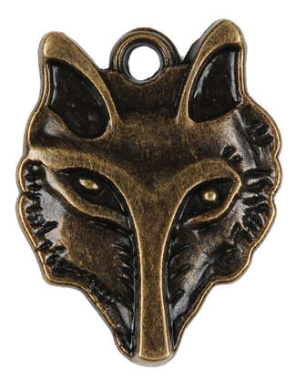 Mittelalter Anhänger Lupus (Wolf) aus Metall in Goldgelb Frontansicht