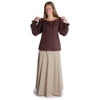 Mittelalter Bluse Gotelinde in Braun Frontansicht 5