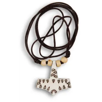 Wikinger Halskette Thorshammer Mjölnir Assartorp aus Knochen in Beige Frontansicht 3