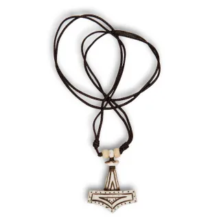 Wikinger Halskette Thorshammer Mjölnir Karstorf aus Knochen in Beige Frontansicht