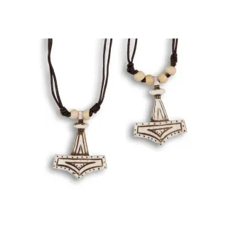Wikinger Halskette Thorshammer Mjölnir Karstorf aus Knochen in Beige Frontansicht 2