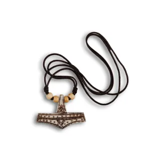 Wikinger Halskette Thorshammer Mjölnir Rømersdal aus Knochen in Beige Frontansicht