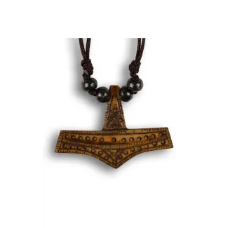 Wikinger Halskette Thorshammer Mjölnir Rømersdal aus Knochen in Braun Frontansicht 2