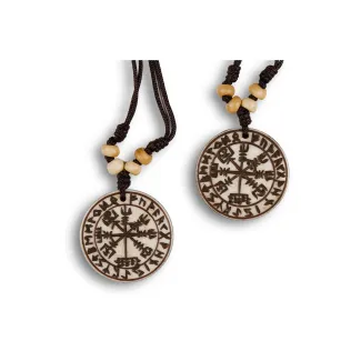Wikinger Halskette Vegvísir Futhark aus Knochen in Beige Frontansicht 2