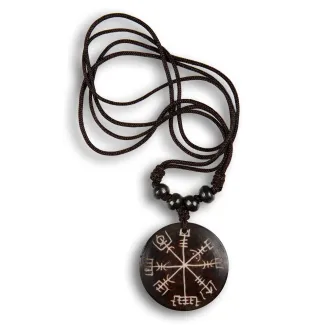 Wikinger Halskette Vegvísir aus Knochen in Braun Frontansicht