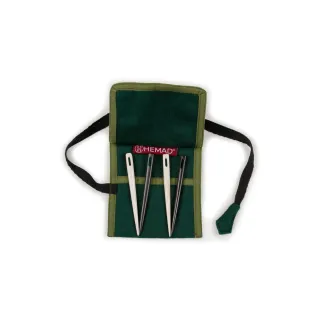 Wikinger Nadelbinden Stricknadel Set mit Tasche Arnhild aus Knochen, Horn in Grün Frontansicht