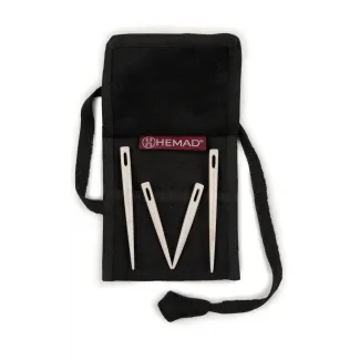 Wikinger Nadelbinden Stricknadel Set mit Tasche Inghild aus Knochen in Schwarz Frontansicht