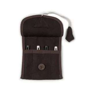 Wikinger Nadelbinden Stricknadel Set mit Tasche Alfhild aus Knochen, Horn in Braun Frontansicht 3