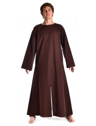 Mittelalter Tunika Rundkragen lang natur-beige und schwarz