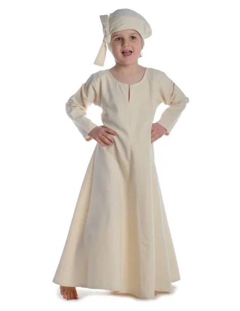 Mittelalter Kinderkleid Geirdriful in Beige Frontansicht